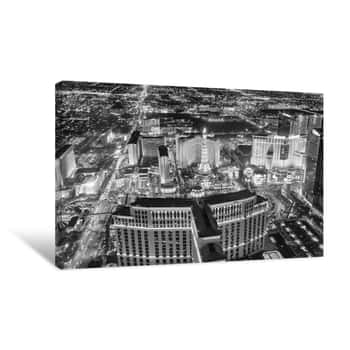 Image of Las Vegas Strip Casinos At Night From The Helicopter  Night Lights Of Nevada, USA Canvas Print