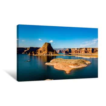 Image of Aerial View Of Lake Powell Near Navajo Moutain, San Juan River In Glen Canyon With Clear, Beautiful Skies, Buttes, Hills And Water - Canvas Print