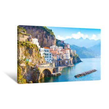 Image of Morning View Of Amalfi Cityscape On Coast Line Of The Mediterranean Sea, Italy Canvas Print
