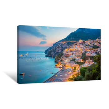 Image of Positano  Aerial Image Of Famous City Positano Located On Amalfi Coast, Italy During Sunset  Canvas Print