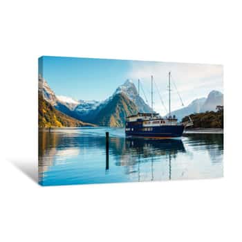 Image of Boat Cruise In Milford Sound, Fiordland, New Zealand Canvas Print