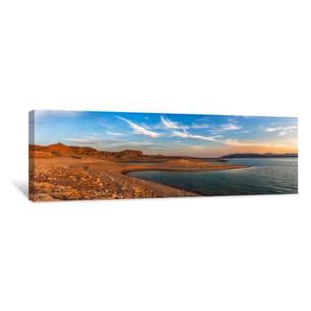 Image of Beautiful Panoramic Landscape Of The Lake Mead National Recreation Area From Its Muddy Shore At Sunset In Summer, Nevada  Canvas Print