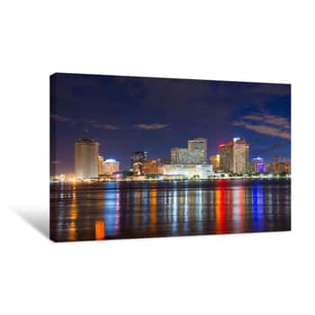 Image of New Orleans Skyline At Twilight On Mississippi River In New Orleans, Louisiana, USA  Canvas Print