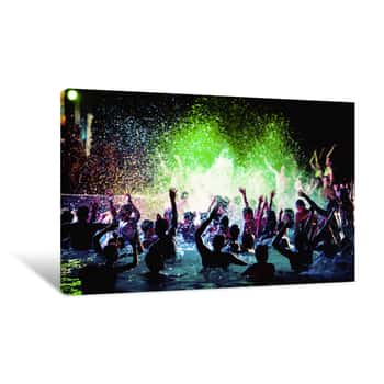 Image of Night Party Of People In The Pool  Canvas Print