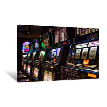 Image of Las Vegas, Nevada-March 10, 2017: Casino Machines In The Entertainment Area At Night Canvas Print