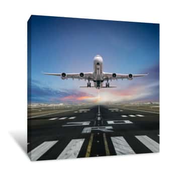 Image of Airplane Taking Off From The Airport     Canvas Print