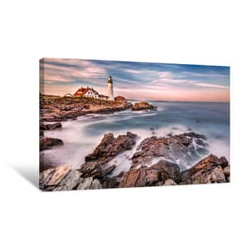 Image of Portland Head Light At Dusk  The Light Station Sits On A Head Of Land At The Entrance Of The Shipping Channel Into Portland Harbor  Completed In 1791, It Is The Oldest Lighthouse In Maine Canvas Print