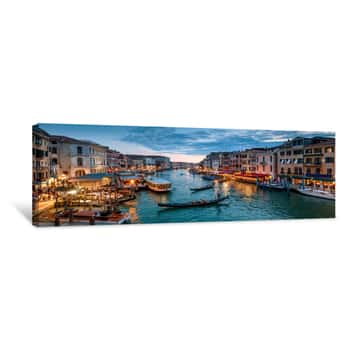 Image of Panorama Of Venice At Night, Italy  Urban Landscape With City Lights  Canvas Print
