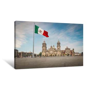 Image of Zocalo Square And Mexico City Cathedral - Mexico City, Mexico Canvas Print