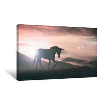 Image of Unicorn Silhouette At Sunset Canvas Print
