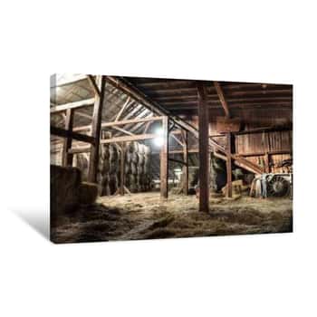 Image of Barn Interior Wooden Light Beams Hay Bales Rustic    Canvas Print