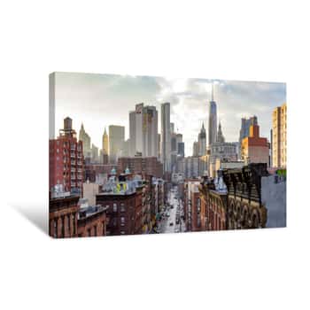 Image of New York City - Panoramic View Of The Crowded Buildings Of The Manhattan Skyline At Sunset  Canvas Print