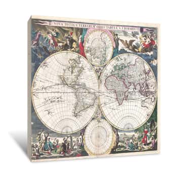 Image of Antique Double-Hemisphere World Map Canvas Print