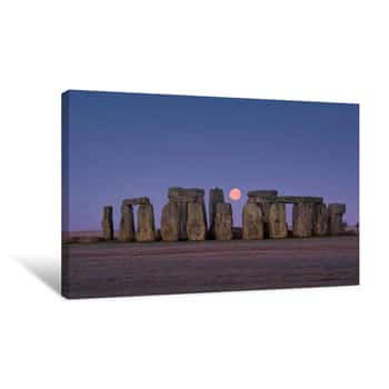 Image of Europe; UK, England, Wiltshire, Stonehenge Winter Moon Canvas Print
