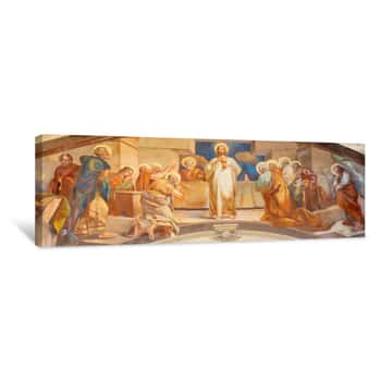 Image of COMO, ITALY - MAY 9, 2015: The Fresco Of Last Supper In Church Chiesa Di San Andrea Apostolo (Brunate) Of By Mario Albertella (1934)  Canvas Print