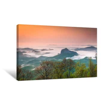 Image of Gorgeous Panoramic Photo Of Looking Glass Rock In Pisgah National Forest Surrounding By Early Morning Fog  Canvas Print