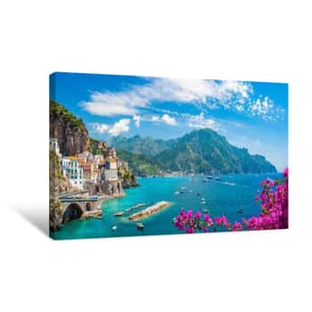 Image of Landscape With Atrani Town At Famous Amalfi Coast, Italy Canvas Print