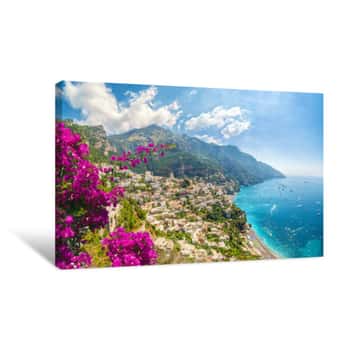 Image of Landscape With Positano Town At Famous Amalfi Coast, Italy    Canvas Print