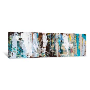 Image of Abstract Art With Splashes Of Multicolor Paint, As A Fun, Creative & Inspirational Background Texture - In Long Panorama / Banner  Canvas Print