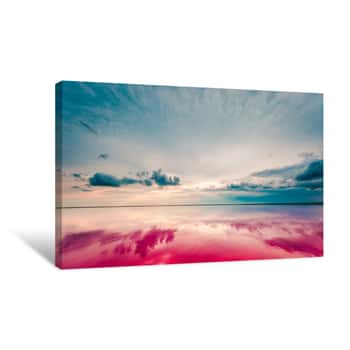 Image of Aerial View Of Pink Lake And Sandy Beach   Canvas Print