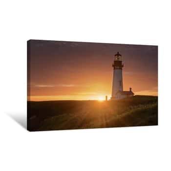 Image of Yaquina Head Lighthouse At Sunset Canvas Print