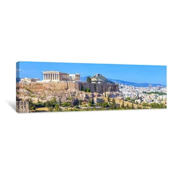 Image of Panoramic View Of Athens, Greece  Acropolis Hill Rises Above Cityscape  Landscape Of Old Athens City With Ancient Greek Ruins  Skyline Of Athens In Summer  Canvas Print