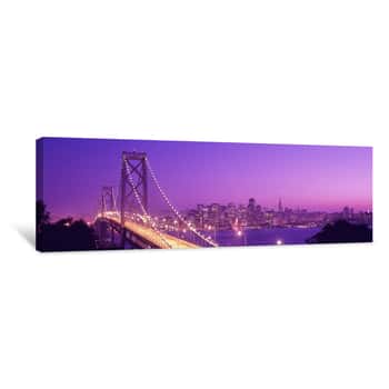 Image of USA, California, San Francisco, Bay Bridge, Night Canvas Print