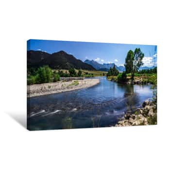 Image of Yellowstone River At Sunrise Near Yellowstone Park Canvas Print