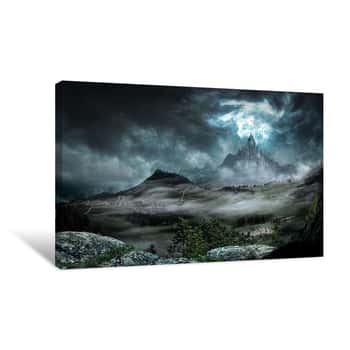 Image of Great Castle Dark With Strong Rays And Lightning Canvas Print