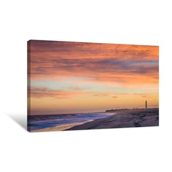 Image of Cape May NJ Lighthouse And Atlantic Ocean At Sunset In Springtime  Canvas Print