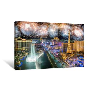 Image of New Year Celebration Fireworks On Las Vegas Strip, Nevada, USA  Canvas Print