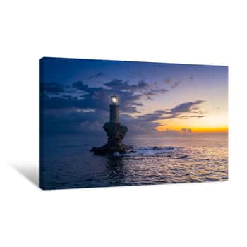 Image of The Beautiful Lighthouse Tourlitis Of Chora In Andros Island, Cyclades, Greece Canvas Print