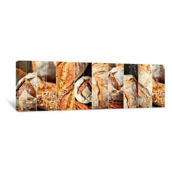 Image of Assortment Of Bakery Products  Wheat, Buckwheat, Yeast-free Bread  Delicious, Crispy And Beautiful Bread  Food Collage  Canvas Print