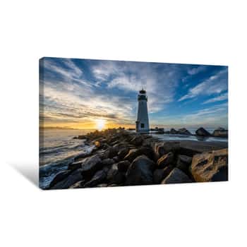 Image of Breakwater Lighthouse At Sunrise Canvas Print