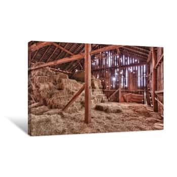 Image of Interior Of Old Barn With Straw Bales Canvas Print