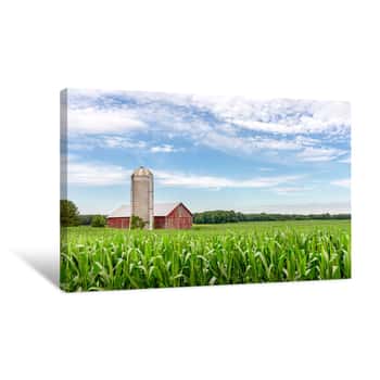 Image of Classic Red Barn In A Corn Field Canvas Print
