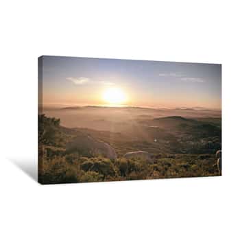 Image of View Of Sun Setting Looking West From Mt Woodson In Ramona, California  Canvas Print