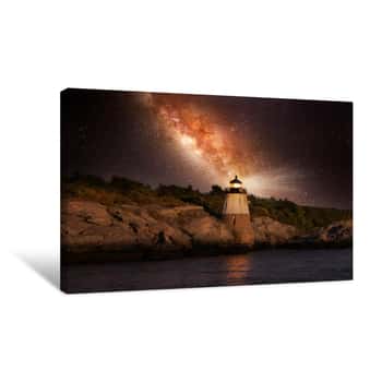 Image of Beautiful Stars Of The Milky Way Galaxy Over Castle Hill Lighthouse In Rhode Island Canvas Print