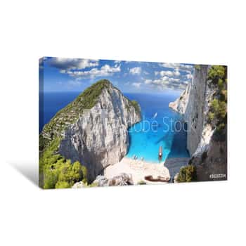 Image of Navagio Beach With Shipwreck In Zakynthos, Greece Canvas Print