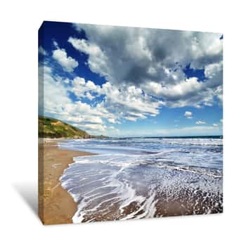 Image of The Stinson Beach Afternoon With Stormy Clouds At Background Canvas Print