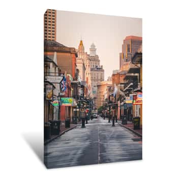 Image of The Famous Bourbon Street In New Orleans Without People In The Morning Canvas Print
