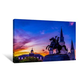 Image of Sunset Jackson Statue Saint Louis Cathedral New Orleans Louisiana Canvas Print