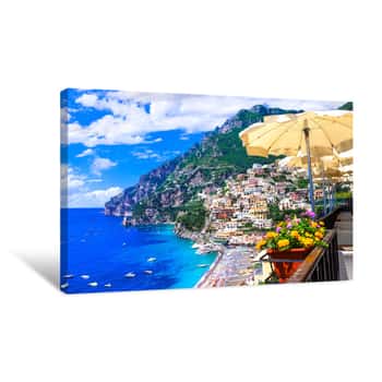 Image of Amalfi Coast Of Italy  Positano Town  One Of The Most Scenic Places For Summer Holidays  Campania Canvas Print