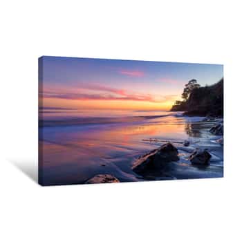 Image of Sunset In Capitola With The Beach Turning Pink  Canvas Print