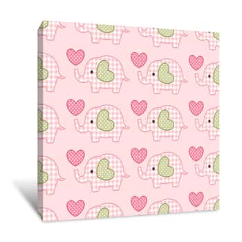 Image of Pink Hearts Elephant Wallpaper Canvas Print