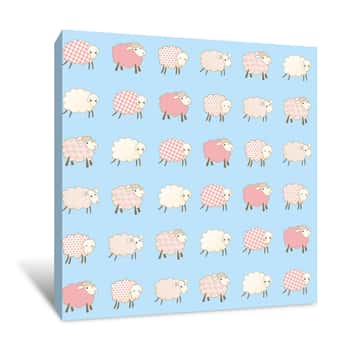 Image of Pink Sheep Pattern Wallpaper Canvas Print