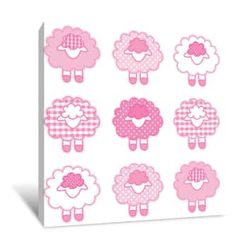 Image of Pink Patterned Lambs Wallpaper Canvas Print