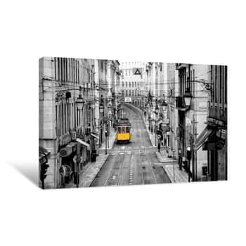 Image of Lisbon\'s Yellow Tram Canvas Print