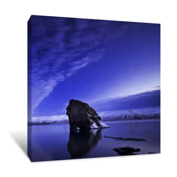 Image of Purple And Blue Sky Over Icy Lake Water Canvas Print