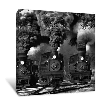 Image of Trains blowing smoke Canvas Print